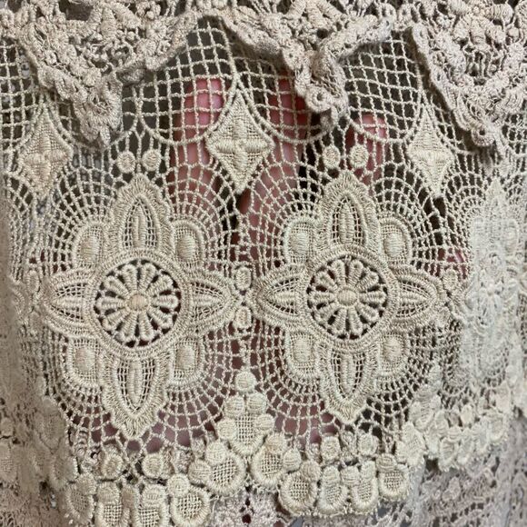 Johnny Was Boho Cream Lace Tiered Crochet Top Blouse Size Small - Picture 4 of 6
